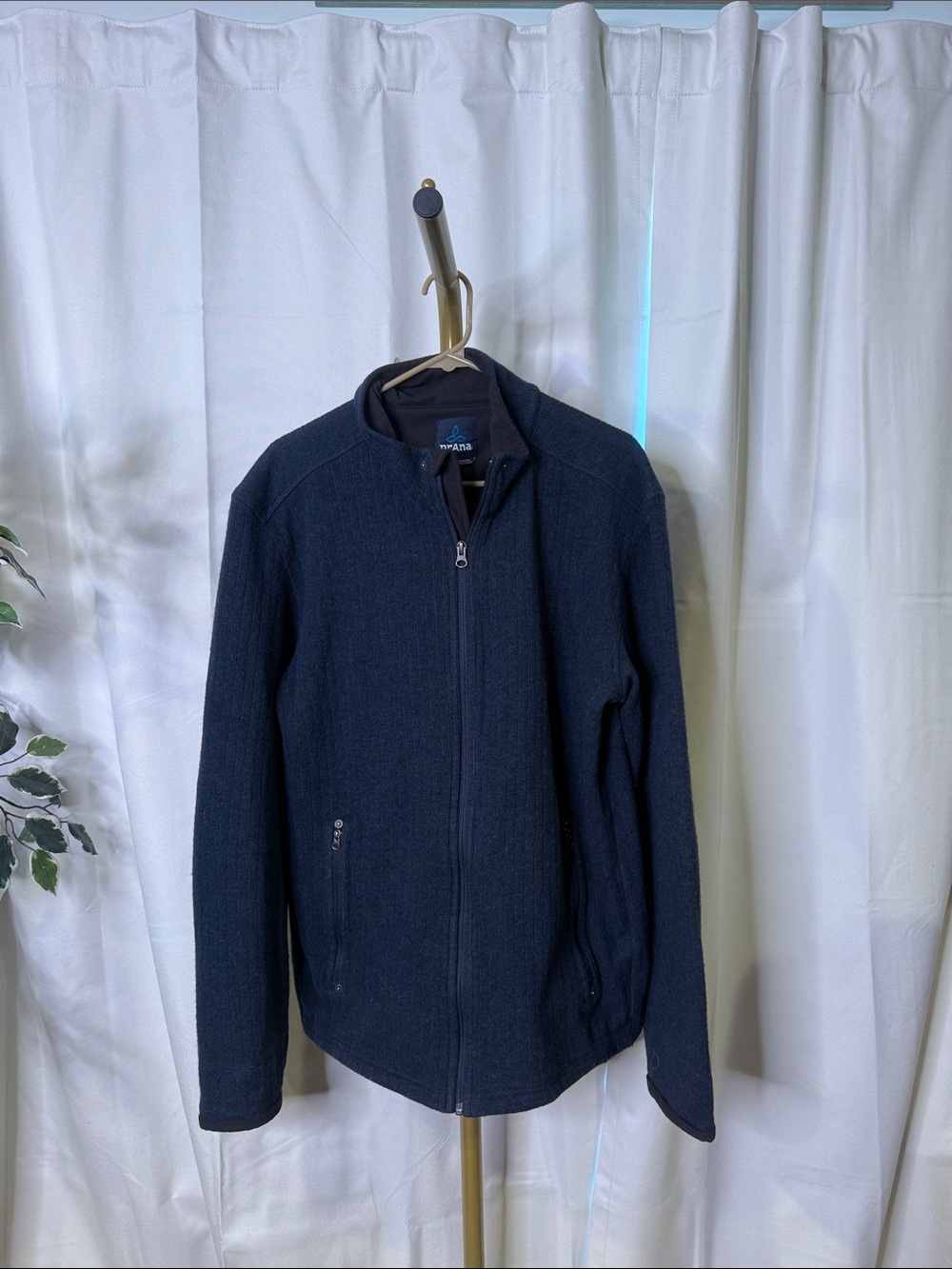 Prana Men's WOOL Blend Dark Navy Full-Zip Sweater Jacket
